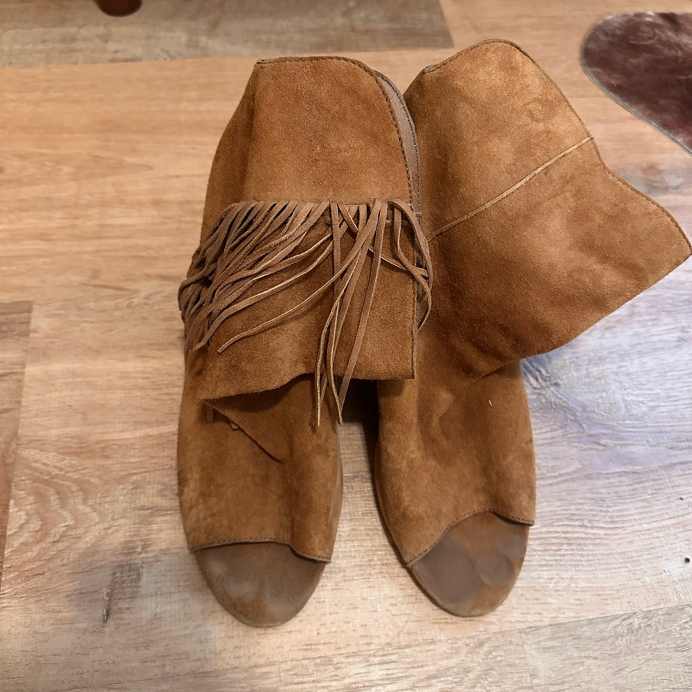 Dolce Vita Fringe Suede Open-Toe Booties